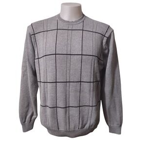 David Taylor Sweater XL Windowpane Grid Gray Cabin Core Norm Core Knit Pullover